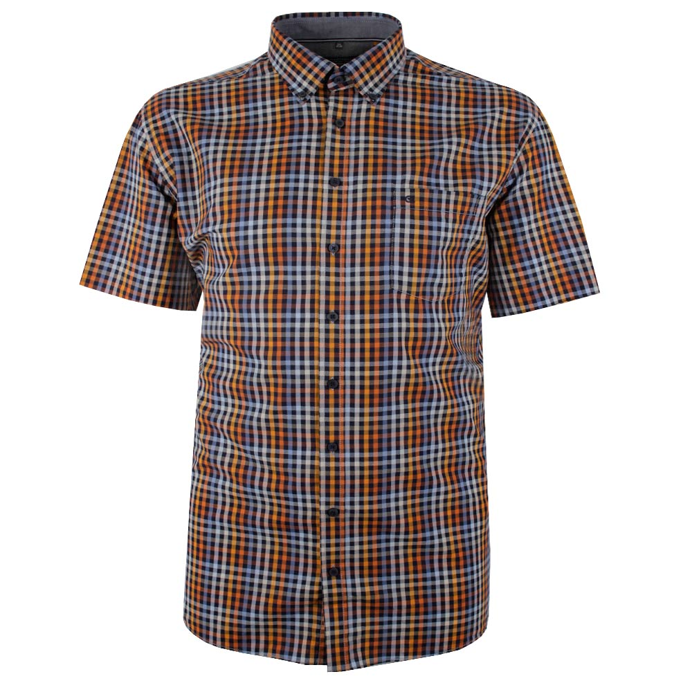 CASA MODA ORANGE CHECK S/S SHIRT