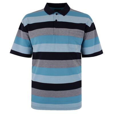 BERTINI AQUA BLOCK STRIPE POLO-new arrivals-KINGSIZE BIG & TALL