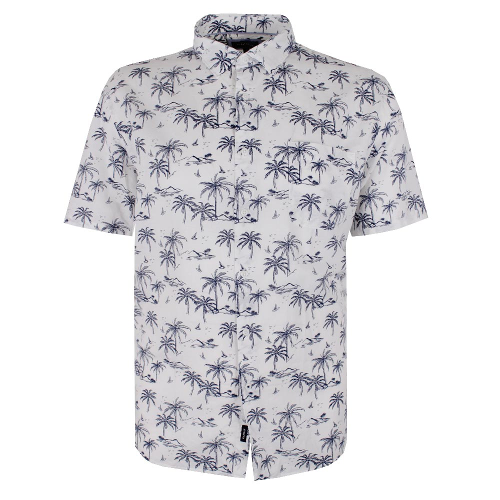 GAZMAN NAVY PALM LINEN BLEND S/S SHIRT